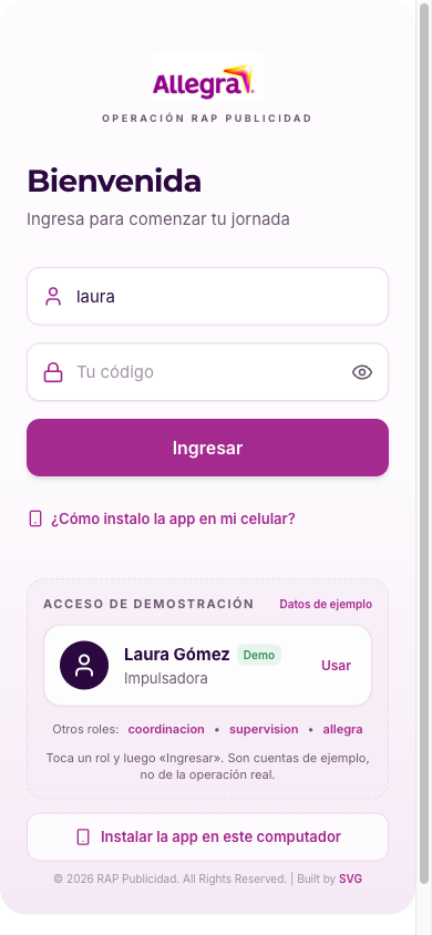 Ingresa con nombre y código